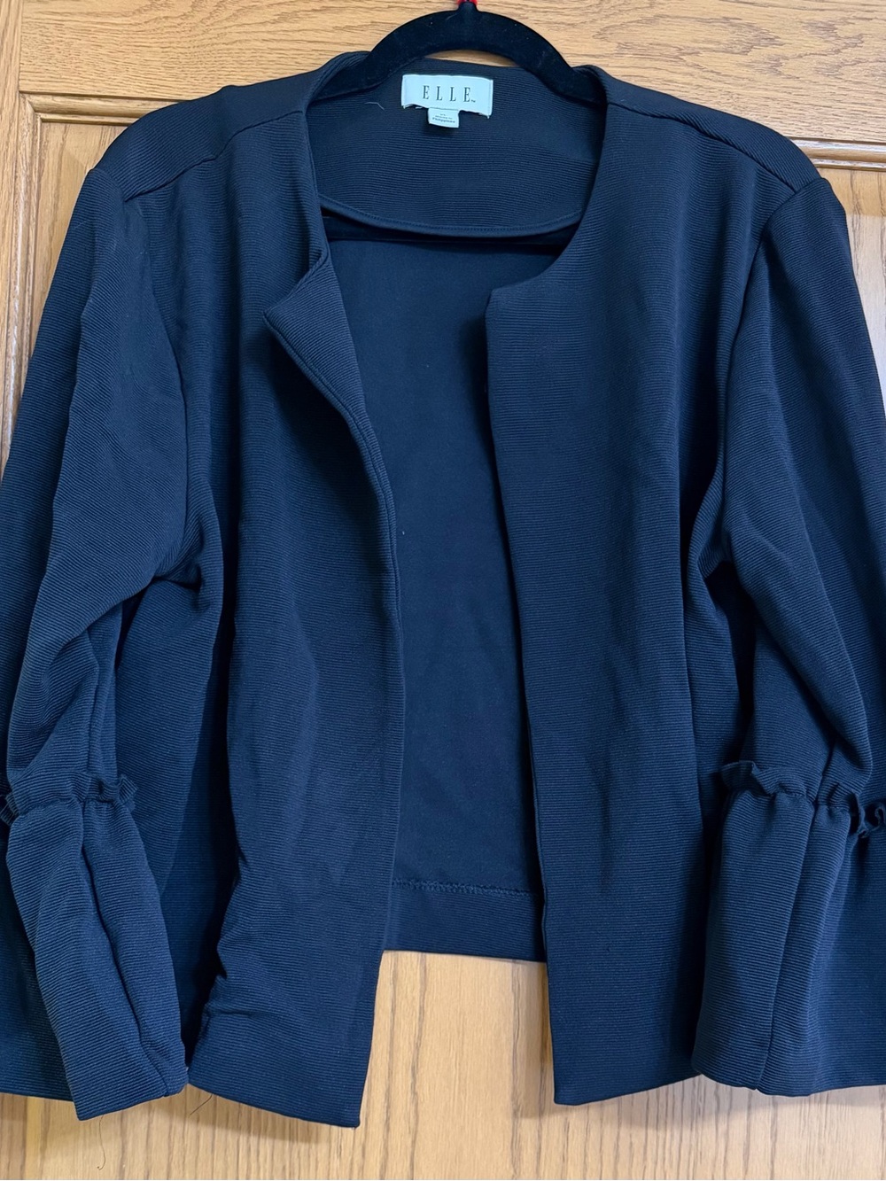 ELLE Black Structured Open Front Collarless Black Blazer